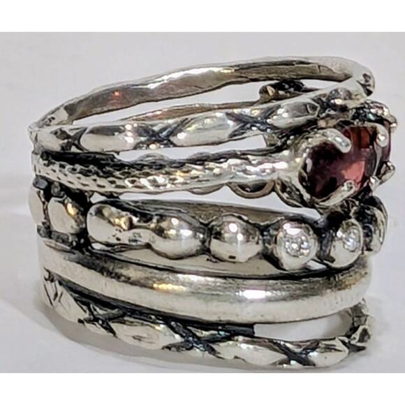 Sundance Catalog Sterling Silver Garnet Diamond All Together Ring Size 5 Israel - Picture 3 of 9